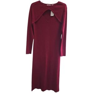 Reflections Burgandy Mock Neck Long Sleeve Sheath Dress SZ S